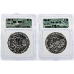 Set of (2)1983-P $1 Olympic Silver Coins ICG MS70