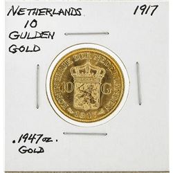 1917 Netherlands 10 Goulden Gold Coin