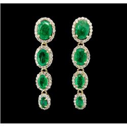 14KT Yellow Gold 5.08ctw Emerald and Diamond Earrings