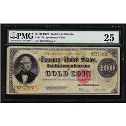 1922 $100 Large Size Gold Certificate Coin Note PMG Graded VF25