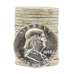 Roll of (20) 1963-D Brilliant Uncirculated Franklin Half Dollar Silver Coins
