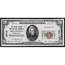 1929 $20 National Currency Note Pottstown Pennsylvania