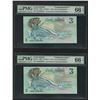 Image 1 : Lot of (2) 1992 $3 Cook Islands Commemorative Currency Note PMG Gem Unc 66EPQ