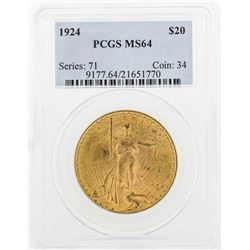 1924 $20 St. Gaudens Double Eagle Gold Coin PCGS MS64