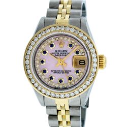 Rolex Ladies Two Tone 14KT Yellow Gold Sapphire and Diamond Datejust Wristwatch