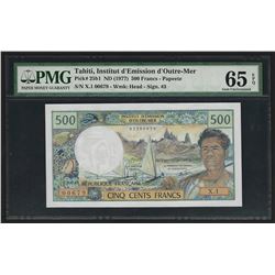 1977 Tahiti 500 Francs Currency Note PMG Gem Uncirculated 65EPQ