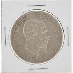 1877 Italy 5 Lira Silver Coin