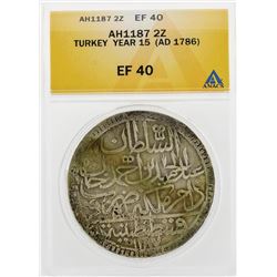 AH1187 2 Zolota Turkey Year 15 AD 1786 Coin ANACS EF40