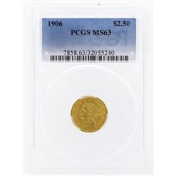 1906 $2 1/2 Liberty Head Quarter Eagle Gold Coin PCGS MS63