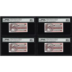 (4) Consecutive 25 Cents Military Payment Certificates Series 661 PMG Gem Unc 65