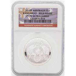 2010P $1 Australia Kangaroo High Relief Silver Coin NGC PF70 Ultra Cameo