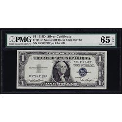 1935D $1 Silver Certificate Note Narrow PMG Gem Uncirculated 65EPQ