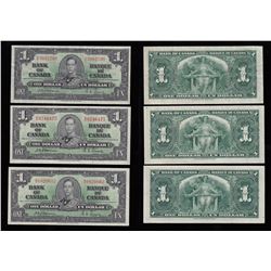 Bank of Canada $1, 1937 - Lot of 3