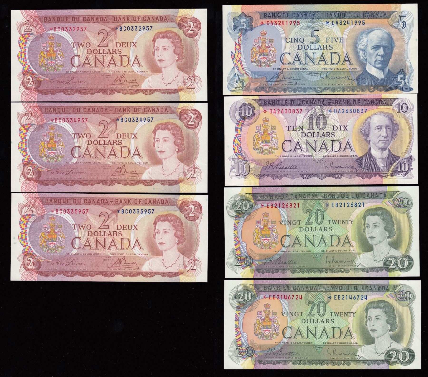 Bank of Canada Replacement Banknote Lot of 7
