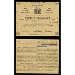 Newfoundland War Saving Certificate, Thirty Dollars