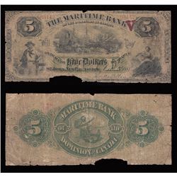 Maritime Bank $5, 1881 - Red V Overprint