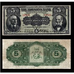 Molsons Bank $5, 1908