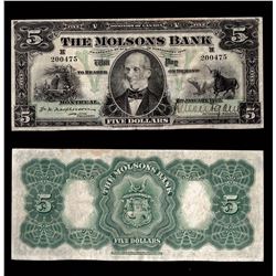 Molsons Bank $5, 1912