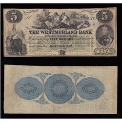 Westmorland Bank $5, 1861