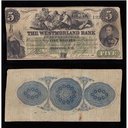 Westmorland Bank $5, 1861