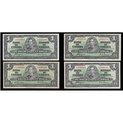 Bank of Canada $1, 1937 - Lot of 4