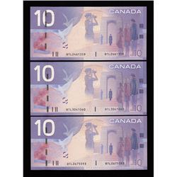 Lot of Three Bank of Canada $10, 2007