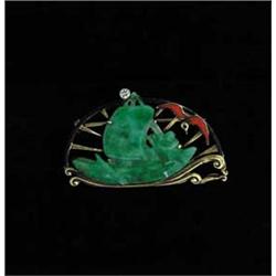 14KT JADE & DIAMOND BROOCH