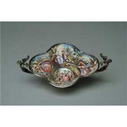 ENAMELED & SILVER HANDLED BOWL