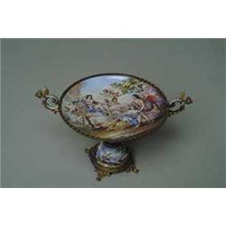 ENAMELED & BRASS COMPOTE