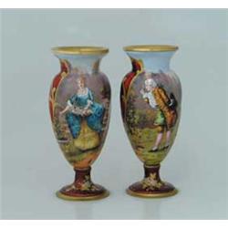 PAIR OF FRENCH ENAMELED VASES