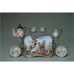 MINIATURE ENAMELED TEA SET