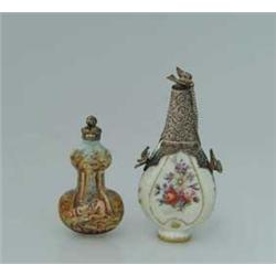 TWO PORCELAIN ENAMELED SCENT BOTTLES