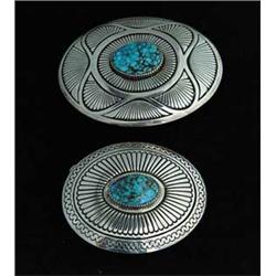 TWO STERLING & TURQUOISE BELT BUCKLES