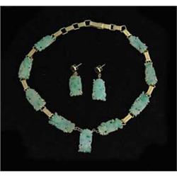 GOLD & JADE NECKLACE & EARRINGS
