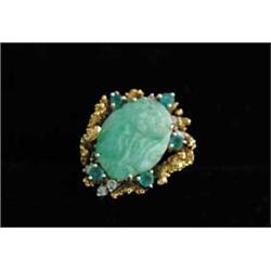 18KT JADE & EMERALD RING