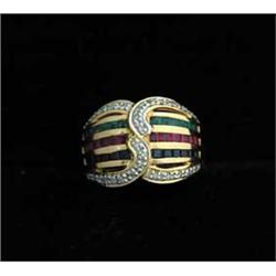 DIAMOND, SAPPHIRE, RUBY & EMERALD RING