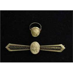 LAVA CAMEO RING & BAR PIN