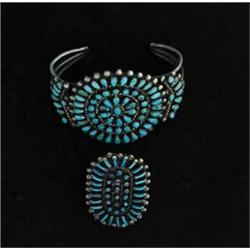 ZUNI SILVER & TURQUOISE BRACELET & RING