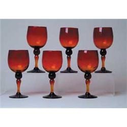 SET OF SIX AMBERINA GOBLETS