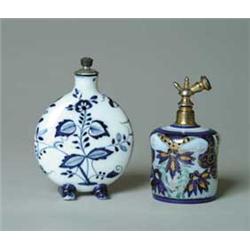 TWO BLUE & WHITE SCENT BOTTLES