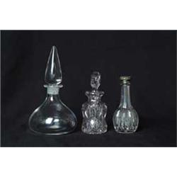 THREE DECORATIVE GLASS SCENT BOTTLES