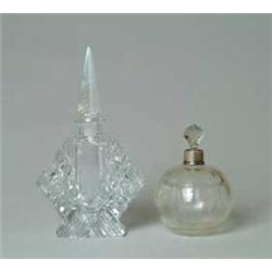 TWO CLEAR GLASS SCENT BOTTLES