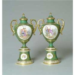 PAIR OF DRESDEN URNS