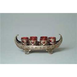 GEORGIAN SILVER STANDISH WITH RUBY GLASSES