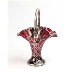 STEUBEN SELENIUM RUBY GLASS BASKET WITH SILVER OVERLAY