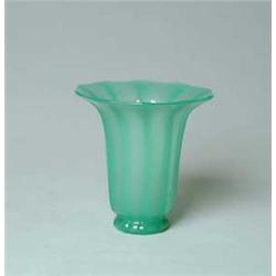 SIGNED STEUBEN ALABASTER GREEN RIBBED LAMPSHADE VASE