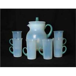 SEVEN PIECE OPALESCENT FRY GLASS LEMONADE SET