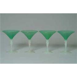 FOUR STEUBEN GREEN JADE DRINKING VESSELS