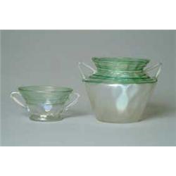 TWO PIECES OF STEUBEN THREADED VERRE DE SOIE GLASS