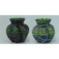 TWO GREEN THREADED VASES